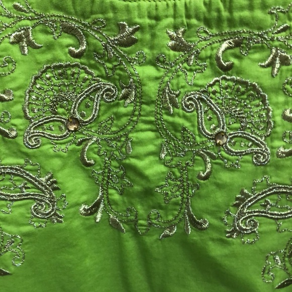 MINNIE MINORS 2 PC TUNIC/KURTI SET •LIME GREEN •GOLD EMBROIDERY & BEADS •Sz 9/10 - Picture 4 of 17